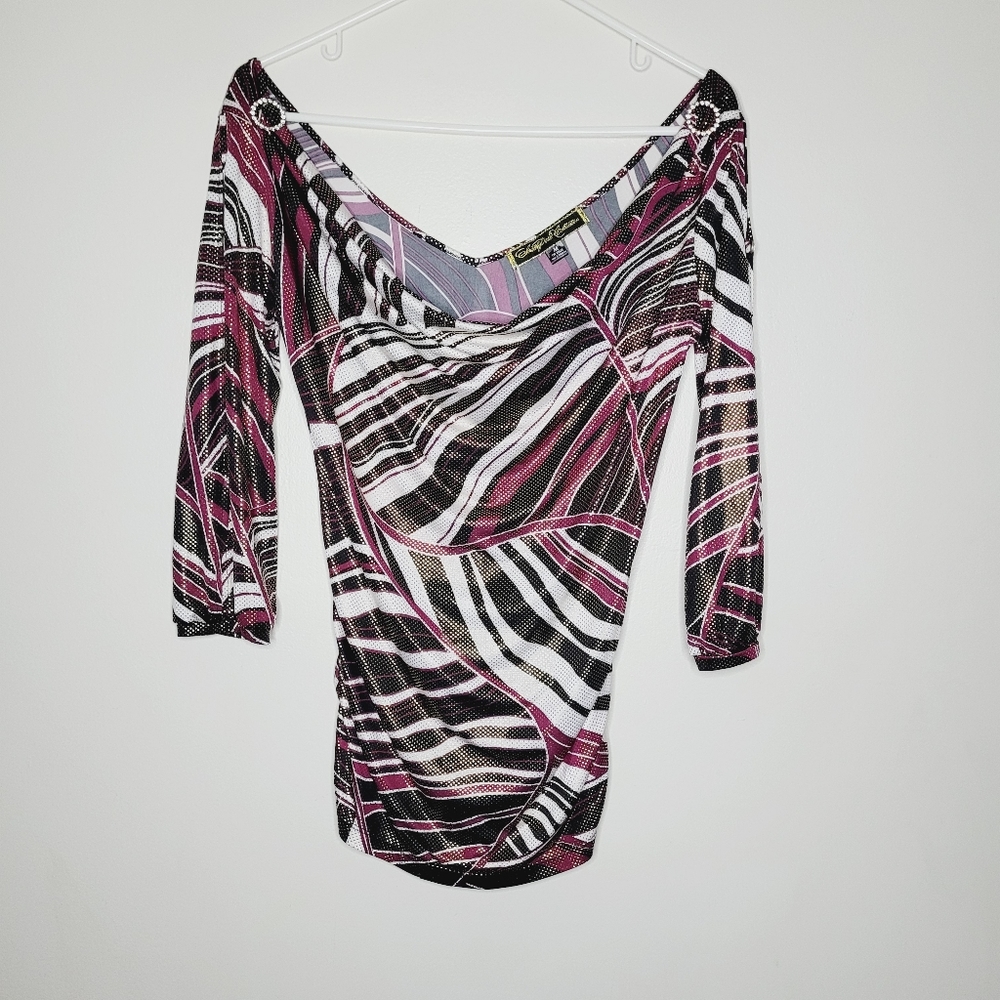 Southpole Top Women's Medium Marble Swirl Cowl Neck Chic Cocktail Classic Dinner